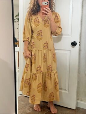 Mustard Floral Tiered Wrap Maxi Dress from Europe/ similar to daughters of India